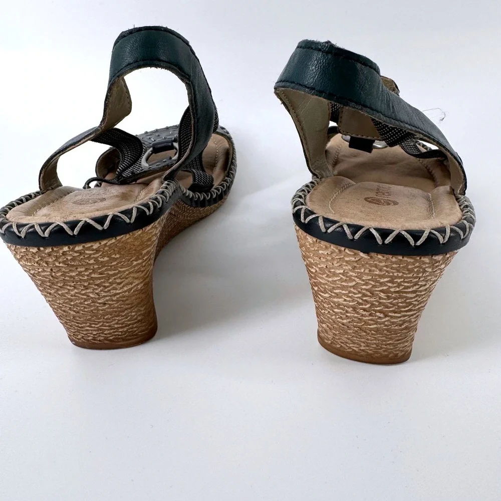 Remonte Soft Wedge Sandals Womens 38 Navy Blue Leather Laser Cut Studded Strappy